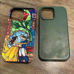 14 Pro Max iPhone Case bundle - Pine Green and Beauty and the Beast Stain Glass